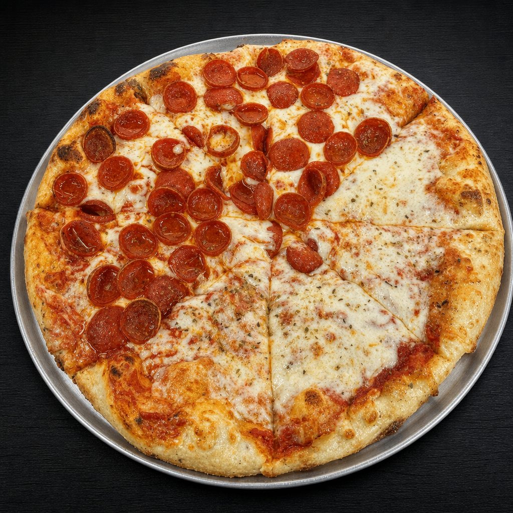 12" Half Cheese Half Pepperoni.