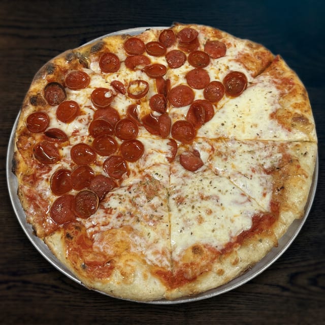 12" Half Cheese Half Pepperoni.